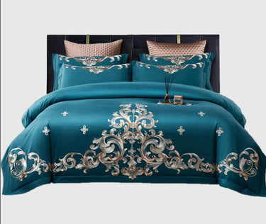 Emeralds Gold Europe Baroque Premium Embroidery 100%Cotton Duvet Cover Bedding Set